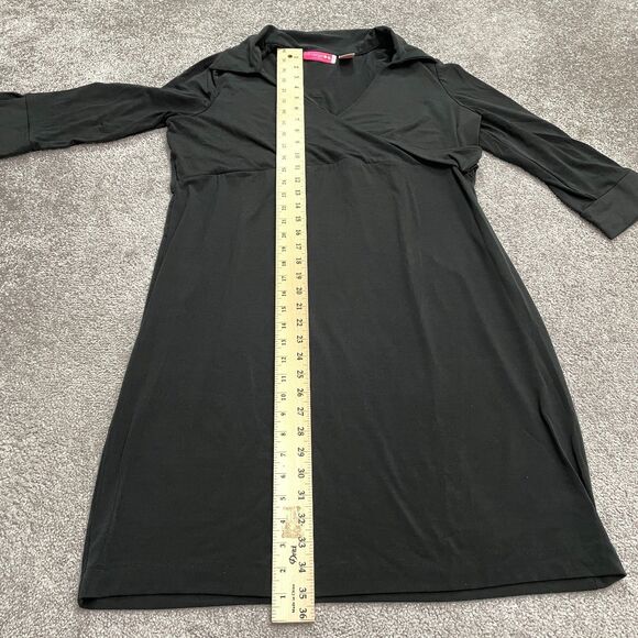 Liz Lange Maternity Midi Dress Womens Large Black Stretch Long Sleeve V-Neck - Picture 7 of 16